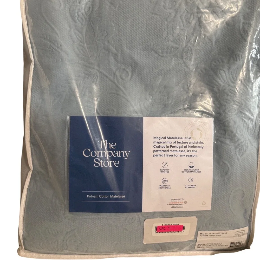 The Company Store Putnam Matelasse Coverlet King Dusty Blue New Cotton Bedding‎